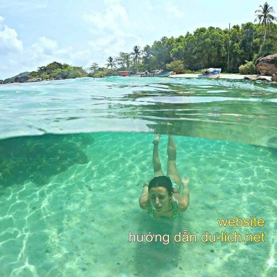 Ảnh chụp tại hòn Móng Tay - Phú Quốc: không biết bơi bạn cũng có thể úp mặt xuống nước là thấy san hô nhưng biết bơi sẽ thú vị hơn
