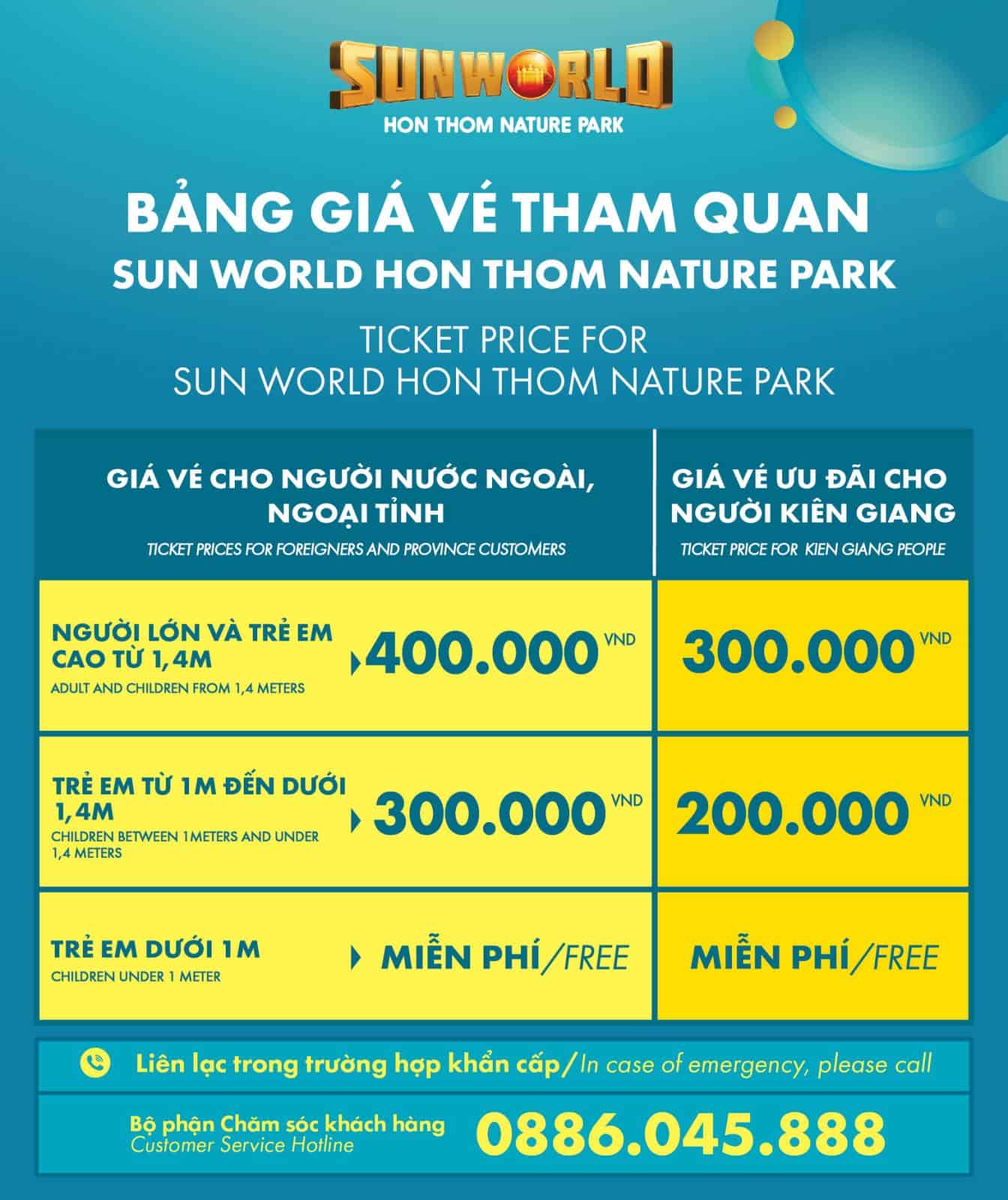 Bảng giá vé cáp treo Hòn Thơm - Phú Quốc