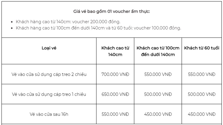 Bảng giá vé cáp treo Vinpearl Nha Trang