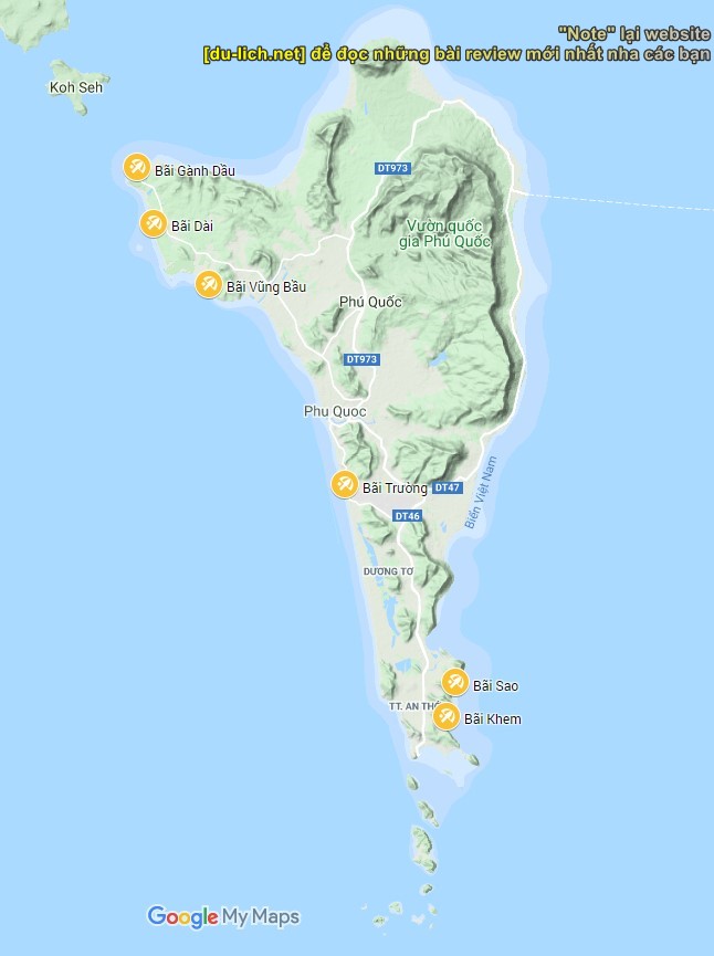 Bản đồ các bãi biển đẹp ở Phú Quốc hiện nay